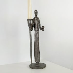 Vintage Iron Hand Forged Candle Holder, French Handmade Candlestick, 1960s Table Centerpiece From France