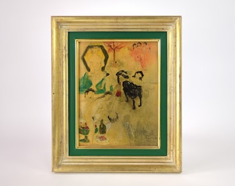 Vintage Baccanthe Study Painting By M Anuel, Mixed Media Bacchae Painting, Framed 1970s Wall Art