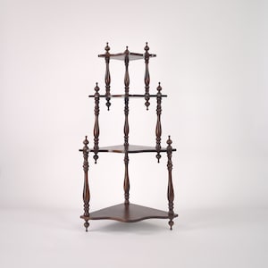 Étagère en bois à trois niveaux marron foncé vintage, étagère à épices en bois rétro, décoration de cuisine classique, présentoir de bibelots sur pied