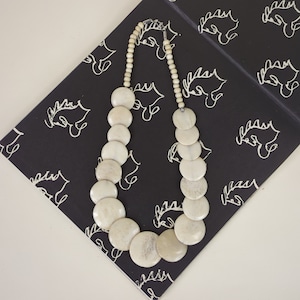 Vintage Carved Bone Disk Necklace, Retro Handmade Jewelry