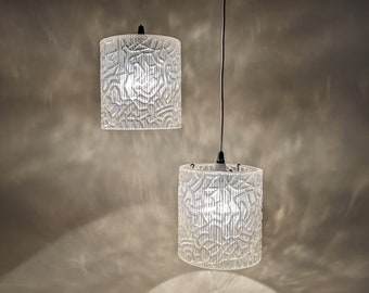Pair Of Vintage French Clear Acrylic Hanging Swag Pendant Ceiling Lights, Mid Century Lighting, 1960s Plastic Lights