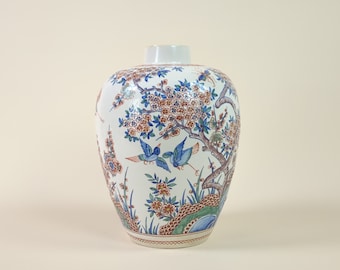 Jarrón francés antiguo, Jarrón de jengibre estilo chinoiserie de cerámica Samson Paris grande, Jarrón de cerámica del siglo XIX con decoración de pájaros