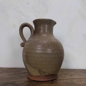Stoneware Pottery Jug, Vintage Country House Ceramic Pitcher, Rustic French Table Decor, Primitive Shabby Chic Earthenware Water Jug