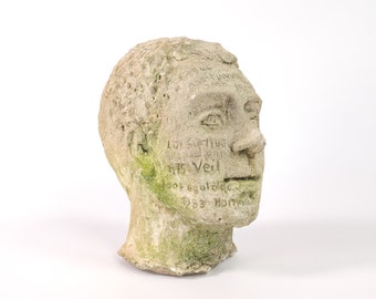 Sculpture en poterie française d'une tête d'homme, statue buste d'homme