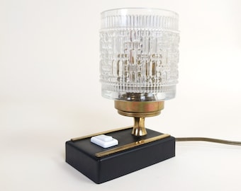 Lámpara de mesa o mesita de noche estilo art déco vintage francés de cristal transparente negro y dorado, ideal para decorar el hogar, la oficina y el dormitorio.