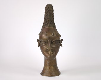 Statue de tête africaine primitive du Bénin, décor tribal d'Afrique, ancien masque rituel, statue en buste de peuple Ife nigérian