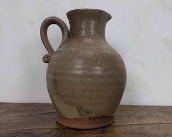 Stoneware Pottery Jug, Vintage Country House Ceramic Pitcher, Rustic French Table Decor, Primitive Shabby Chic Earthenware Water Jug
