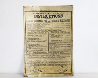 Vintage 1930s French Electricity Sign, Industrial Wall Decor