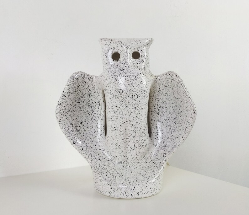 Vintage Ceramic Owl Lamp, 1980s French Table Lamp, Owl Lovers Gift, Original Bedroom Lighting, Pottery Animal Light image 8