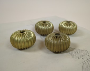 Four 2in Brass Ribbed Balls For Chandelier Parts Lighting Craft, Metal Light Fixture Supplies, Ornamental Lamp Creation Salvage Restoration