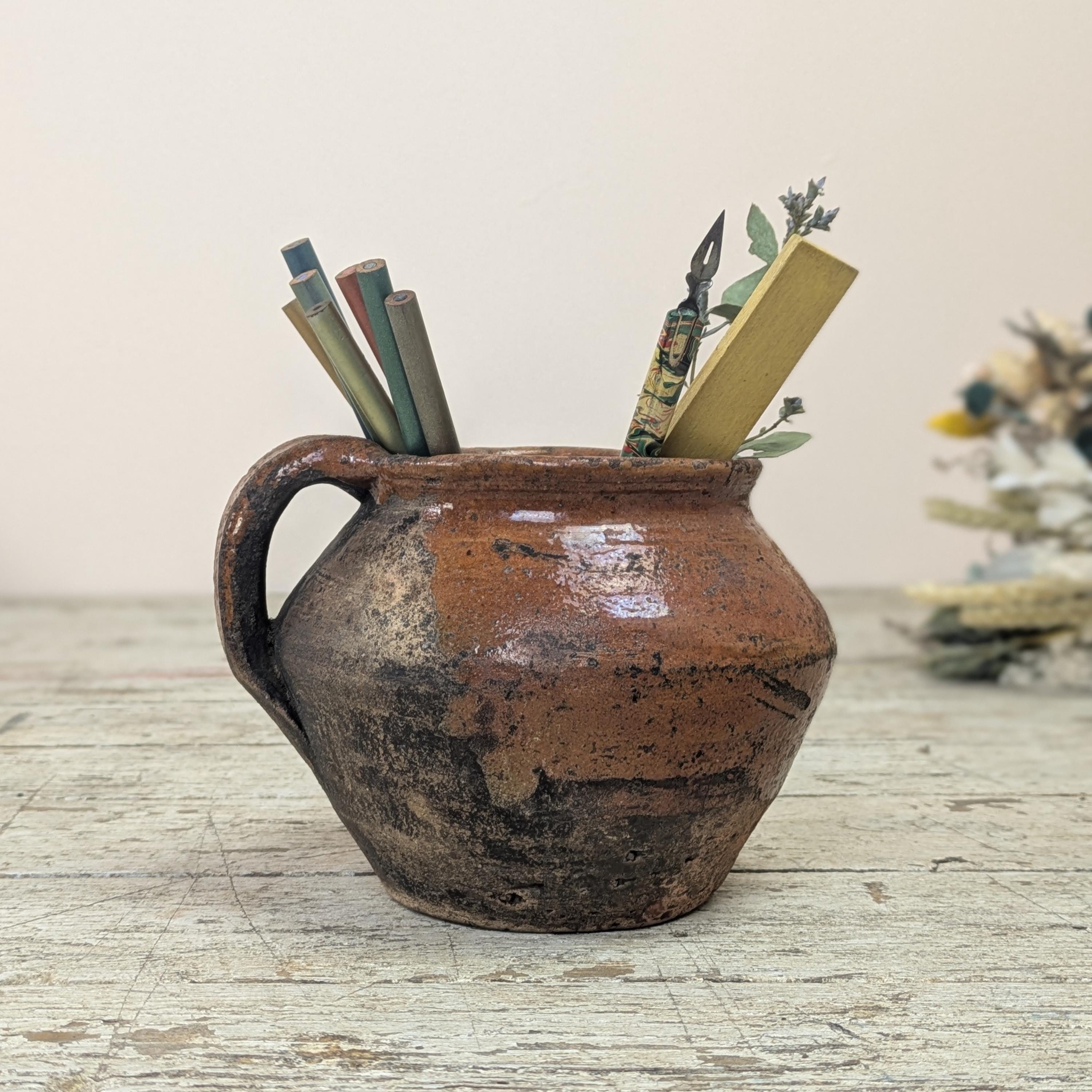 Antique Primitive French 1800s Earthenware Confit Pot Rustic Redware ...