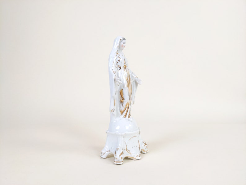 Figurita de porcelana de París de la Virgen María francesa antigua de 1800, estatua de Madonna de cerámica religiosa, capilla de nuestra señora, decoración cristiana antigua imagen 9