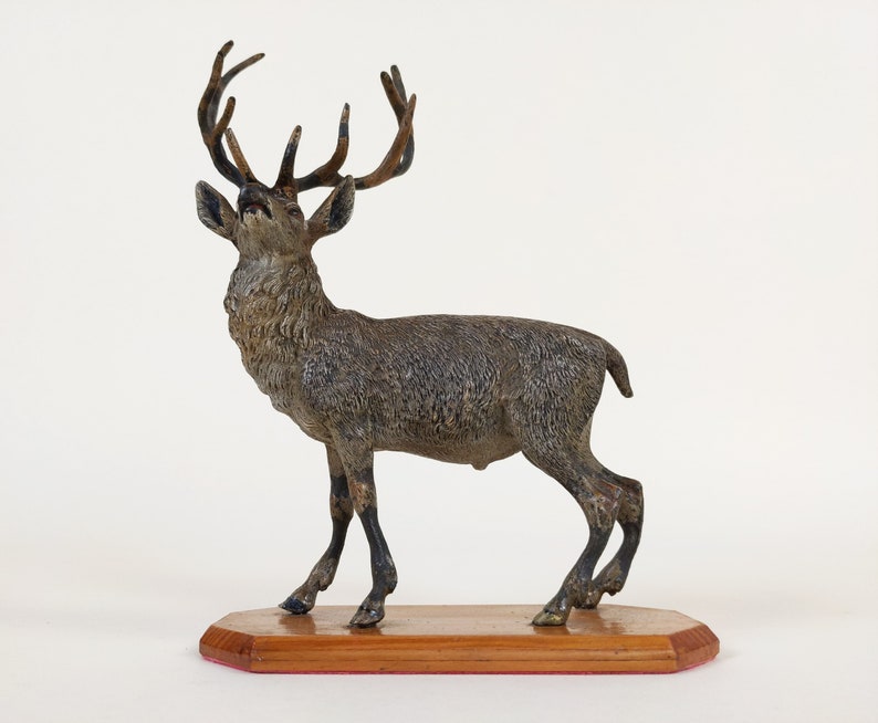 Antique Vienna Austria Bronze Deer Sculpture, Cold Painted GESCHÜTZT Bronze Animal Art Statue image 3