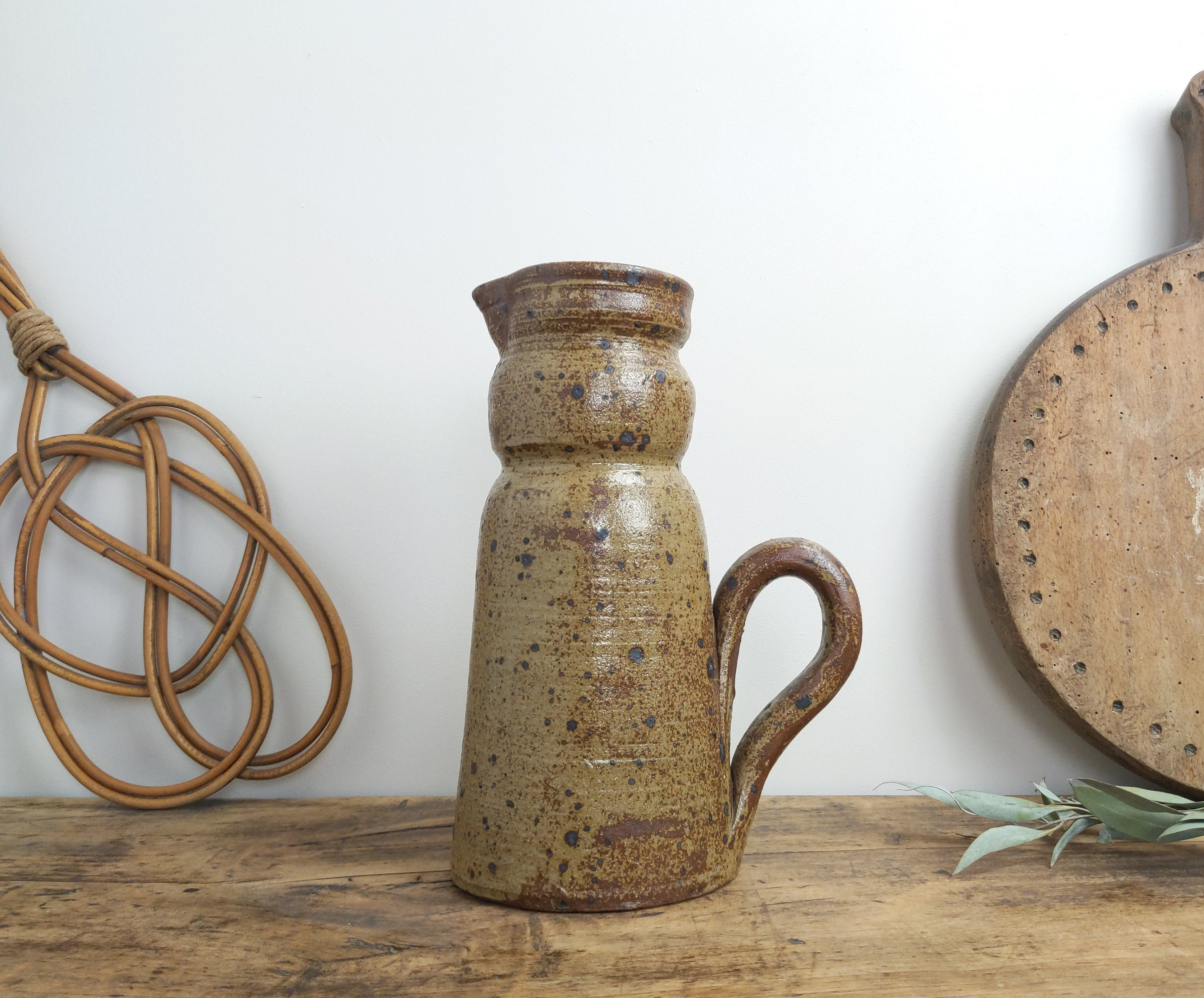 Pichet à Vin Rustique Vintage Français en Céramique, Pichet Poterie Émaillée Au Sel Vintage, Décor d