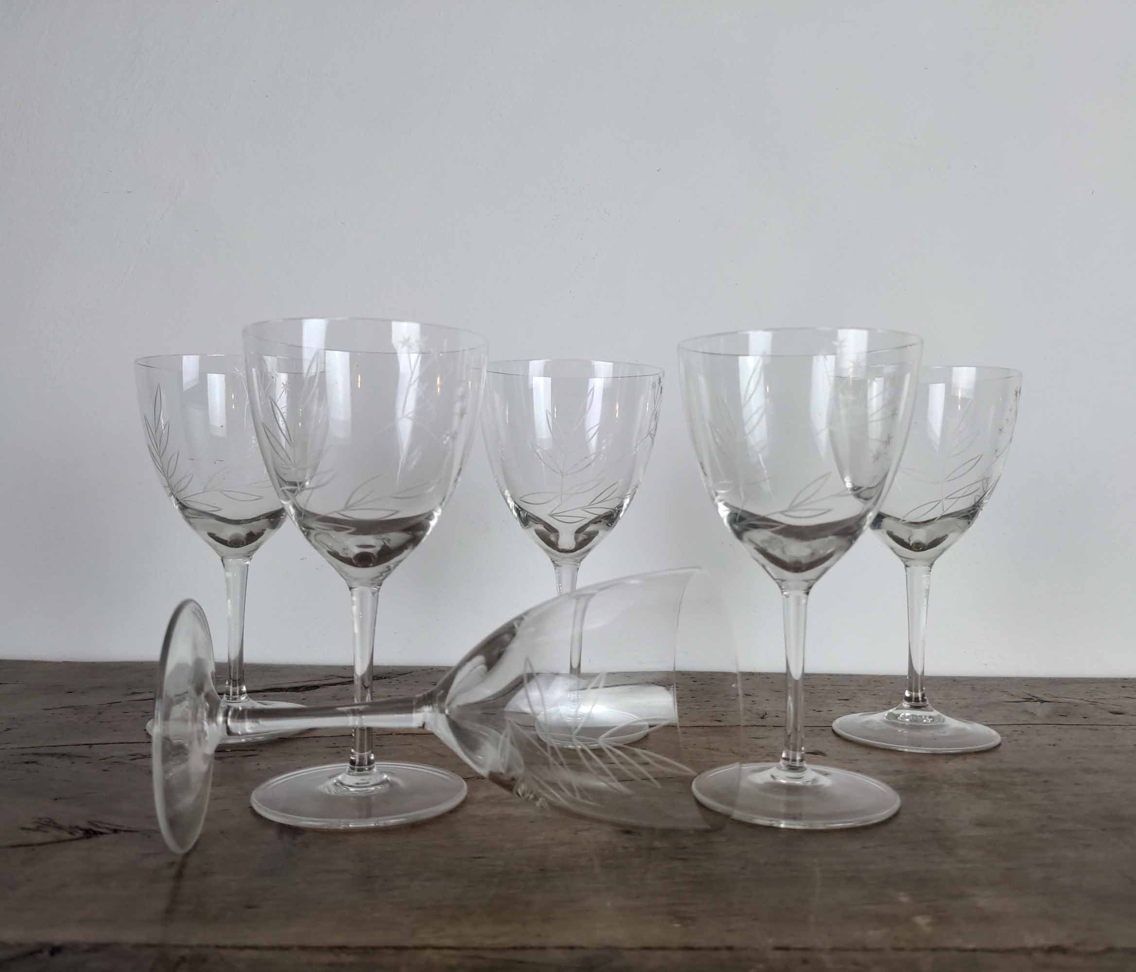 6 Large 1950s Crystal Wine Glasses. Set of 6 Large Vintage French
