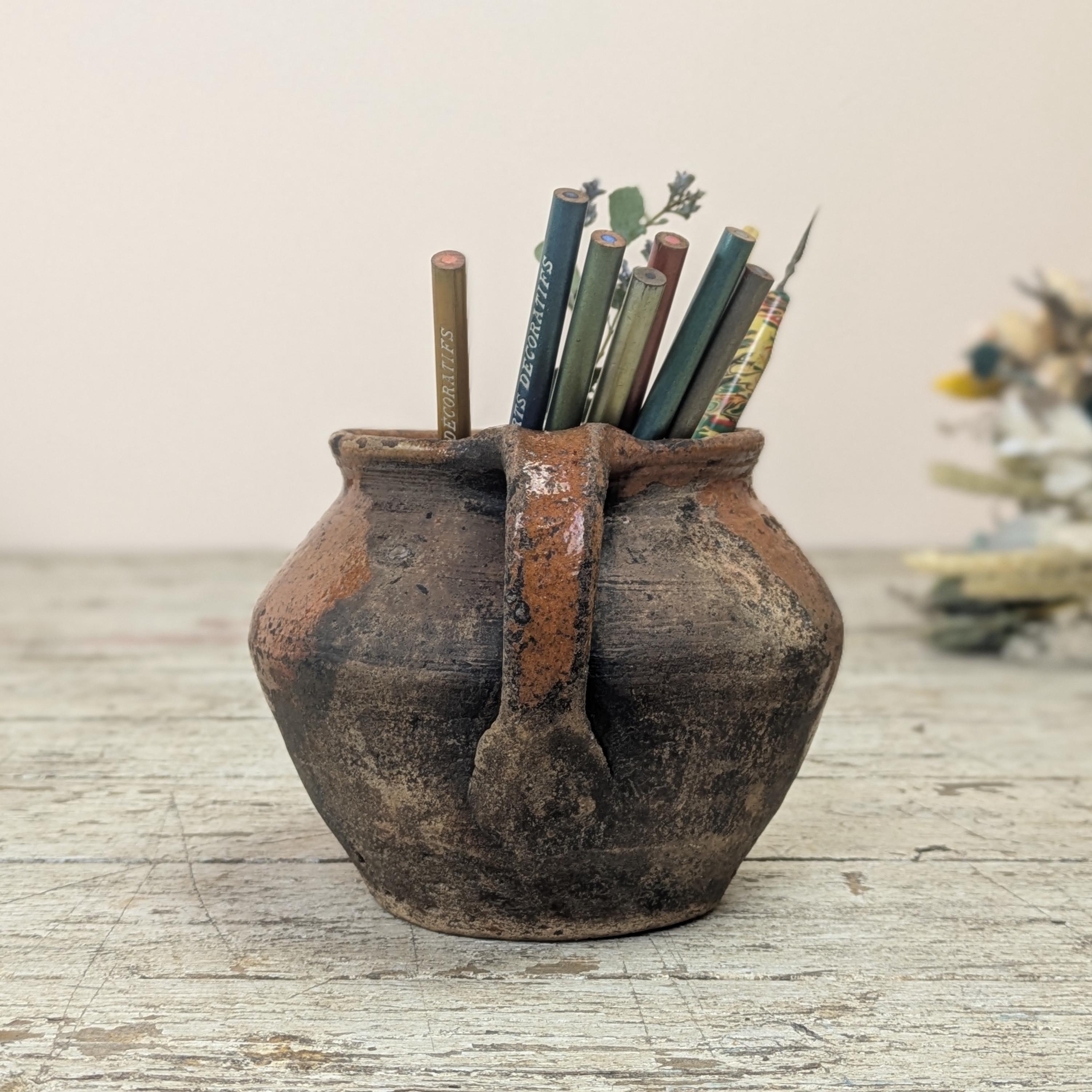 Antique Primitive French 1800s Earthenware Confit Pot Rustic Redware ...