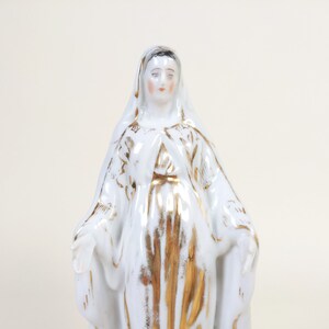 Figurita de porcelana de París de la Virgen María francesa antigua de 1800, estatua de Madonna de cerámica religiosa, capilla de nuestra señora, decoración cristiana antigua imagen 2