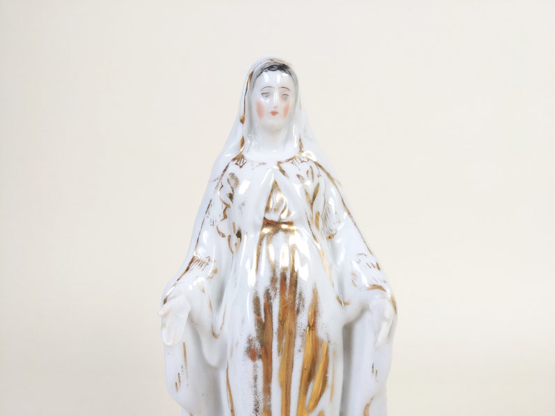 Figurita de porcelana de París de la Virgen María francesa antigua de 1800, estatua de Madonna de cerámica religiosa, capilla de nuestra señora, decoración cristiana antigua imagen 2