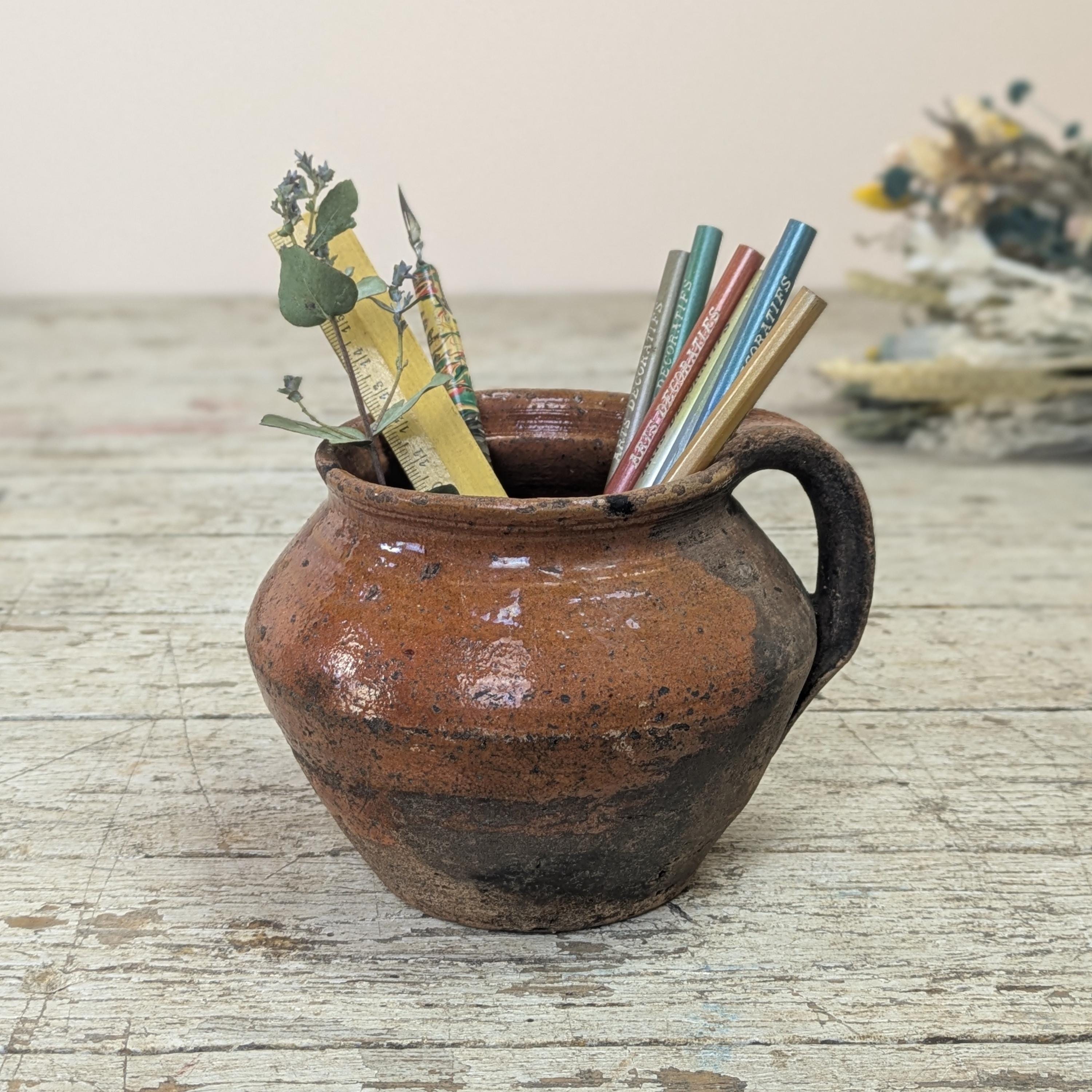 Antique Primitive French 1800s Earthenware Confit Pot Rustic Redware ...
