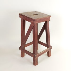 Primitive Antique 1920s Rustic French Four Leg Wood Stool For A Machinists Atelier In Wabi Sabi Style image 1