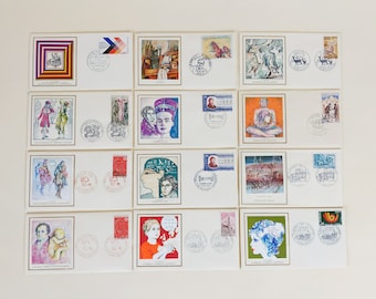 12 timbres français édition spéciale limitée La Poste France timbres de collection et feuilles d'impression d'art des années 1970, cadeau pour collectionneur de timbres de philatélie