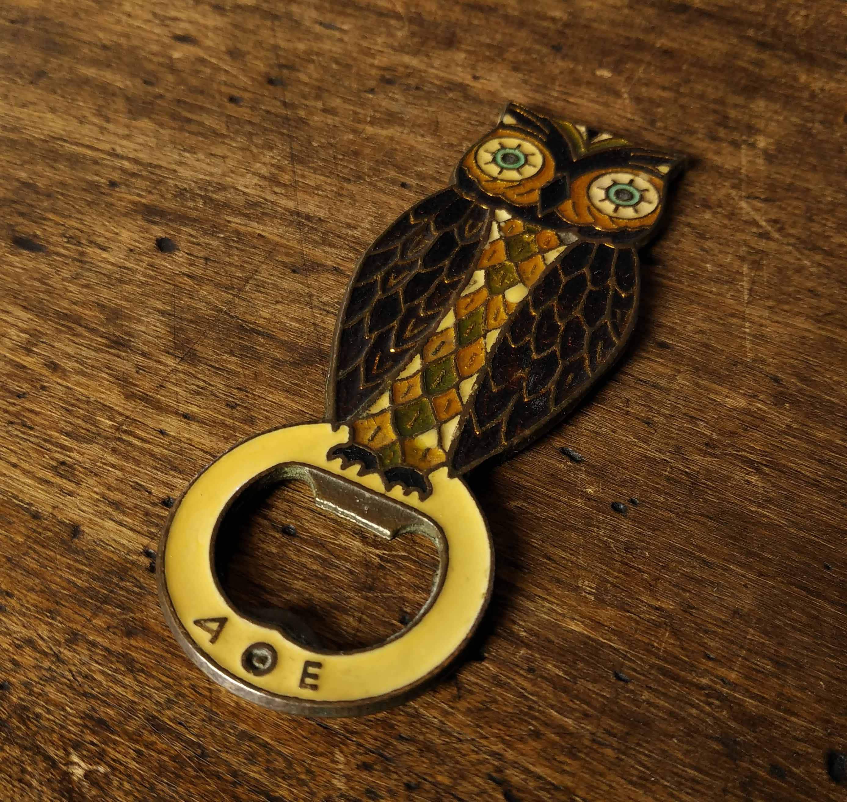 Vintage Grec Enamelled Bronze Bottle Opener, Vintage Bird Lovers Cadeau, Greek Barware, Decorative T