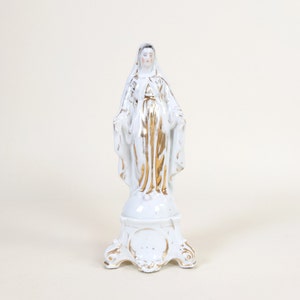 Figurita de porcelana de París de la Virgen María francesa antigua de 1800, estatua de Madonna de cerámica religiosa, capilla de nuestra señora, decoración cristiana antigua imagen 1