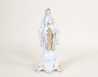 Antica 1800 francese Vergine Maria Parigi Porcelain Figurine, Statua della Madonna in ceramica religiosa, Nostra Signora Cappella domestica, Decor cristiano antico