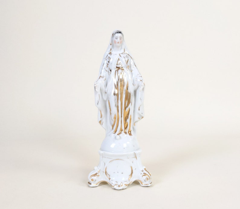 Antique des années 1800 Français Vierge Marie Paris Porcelaine Figurine, Statue de Vierge en céramique religieuse, Chapelle Notre-Dame, Décor chrétien antique image 1