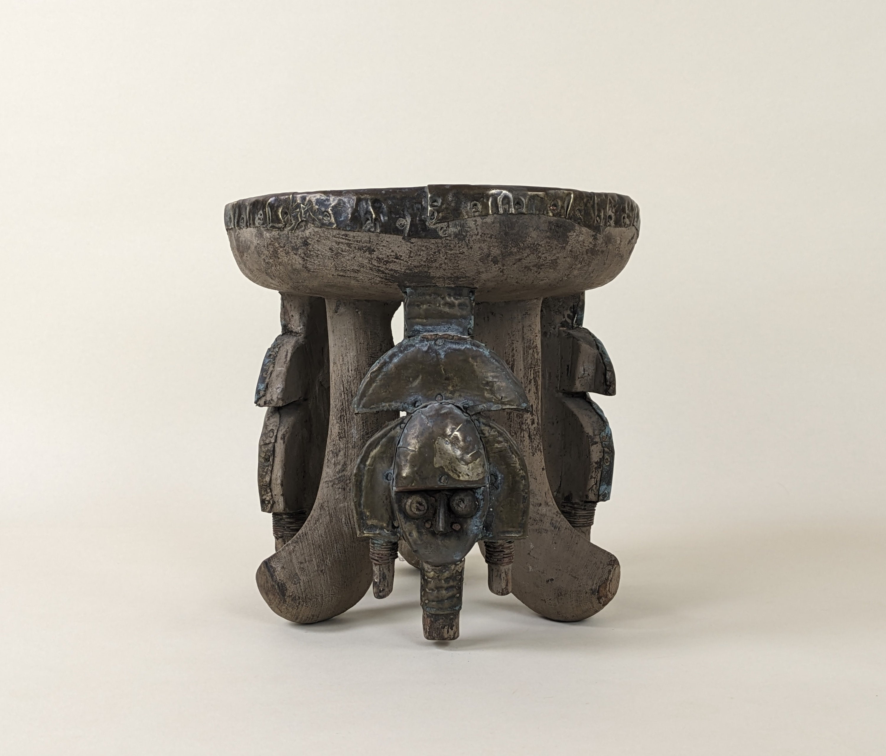 African Tribal Figural Stool From Kota Tribe Of Gabon, Primitive Mask Furniture From Africa