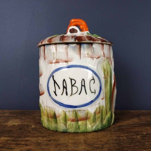 Vintage French Tobacco Jar, Ceramic Tobacco Pot, French Cookie Jar, Glazed Earthenware Jar, Pipe Smokers Jar,Vintage Pottery Container