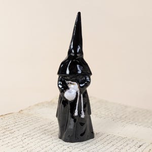 Black Penitent Figurine, Glazed Earthenware Hooded Monk, French Religious Oddity, Macabre Dark Academia Decor