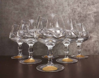 6 copas de licor vintage alemanas de cristal tallado a mano, cristalería alemana vintage, cristal estilo Hollywood Regency, vajilla de bar alemana vintage, copas de cristal