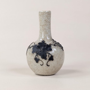 Chinese Crackle Glaze Vase, Antique Applied Prunus Plum Blossom Decor, Small 19th Century Asian Pottery Bottle, Late Qing Republic Ceramic