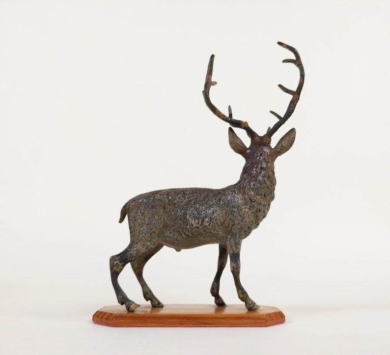 Antique Vienna Austria Bronze Deer Sculpture, Cold Painted GESCHÜTZT Bronze Animal Art Statue image 7