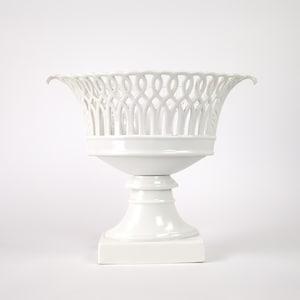 Antique French Empire Paris Porcelain Openwork Pedestal Basket, Limoges Pottery France, Ceramic Kitchen Tray, Old Home Decor, Big Fruit Bowl