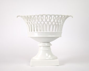 Antique French Empire Paris Porcelain Openwork Pedestal Basket, Limoges Pottery France, Ceramic Kitchen Tray, Old Home Decor, Big Fruit Bowl