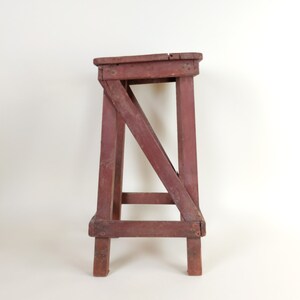 Primitive Antique 1920s Rustic French Four Leg Wood Stool For A Machinists Atelier In Wabi Sabi Style image 5