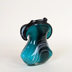 Vintage Green And Black Italian Murano Italy Glass Flared Purse Shaped Flower Vase image 6