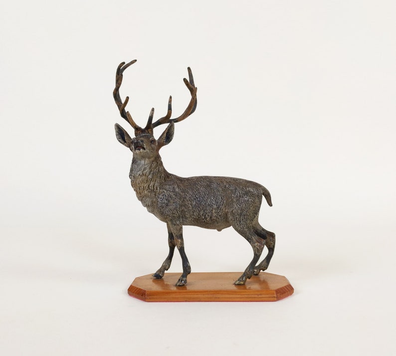 Antique Vienna Austria Bronze Deer Sculpture, Cold Painted GESCHÜTZT Bronze Animal Art Statue image 1