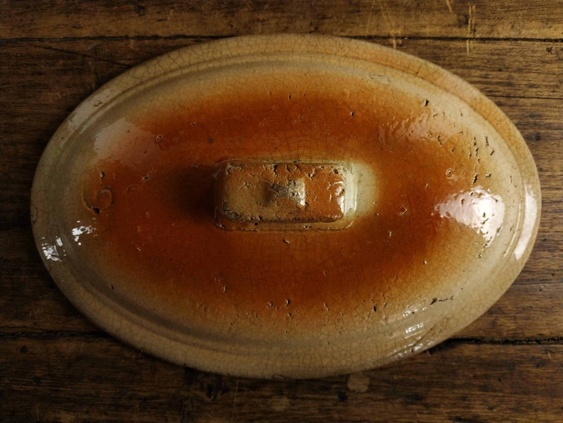 Primitive Antique Ceramic Dish French Casserole Dish Large Antique French Terrine Glazed Terracotta Oven Dish Antique Lidded Oven Dish