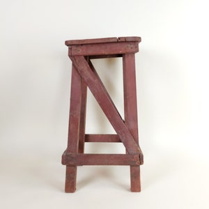 Primitive Antique 1920s Rustic French Four Leg Wood Stool For A Machinists Atelier In Wabi Sabi Style image 9