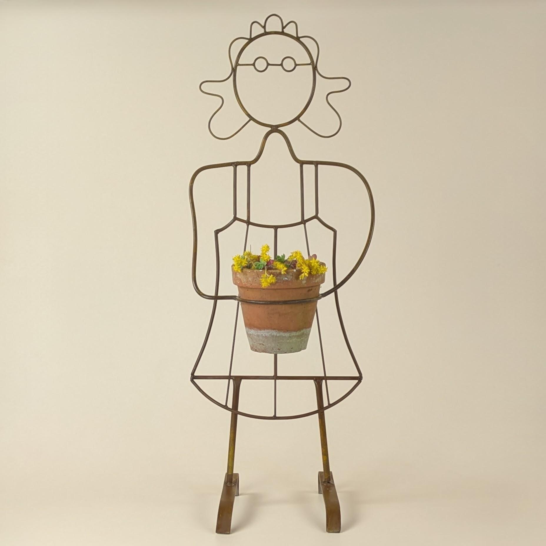 Support Pour Plante Postmoderne En Fil De Fer Fille, Porte-Parapluie Et Support Cannes Marche Vintage, Meuble Couloir D'entrée, Décoration D'entrée