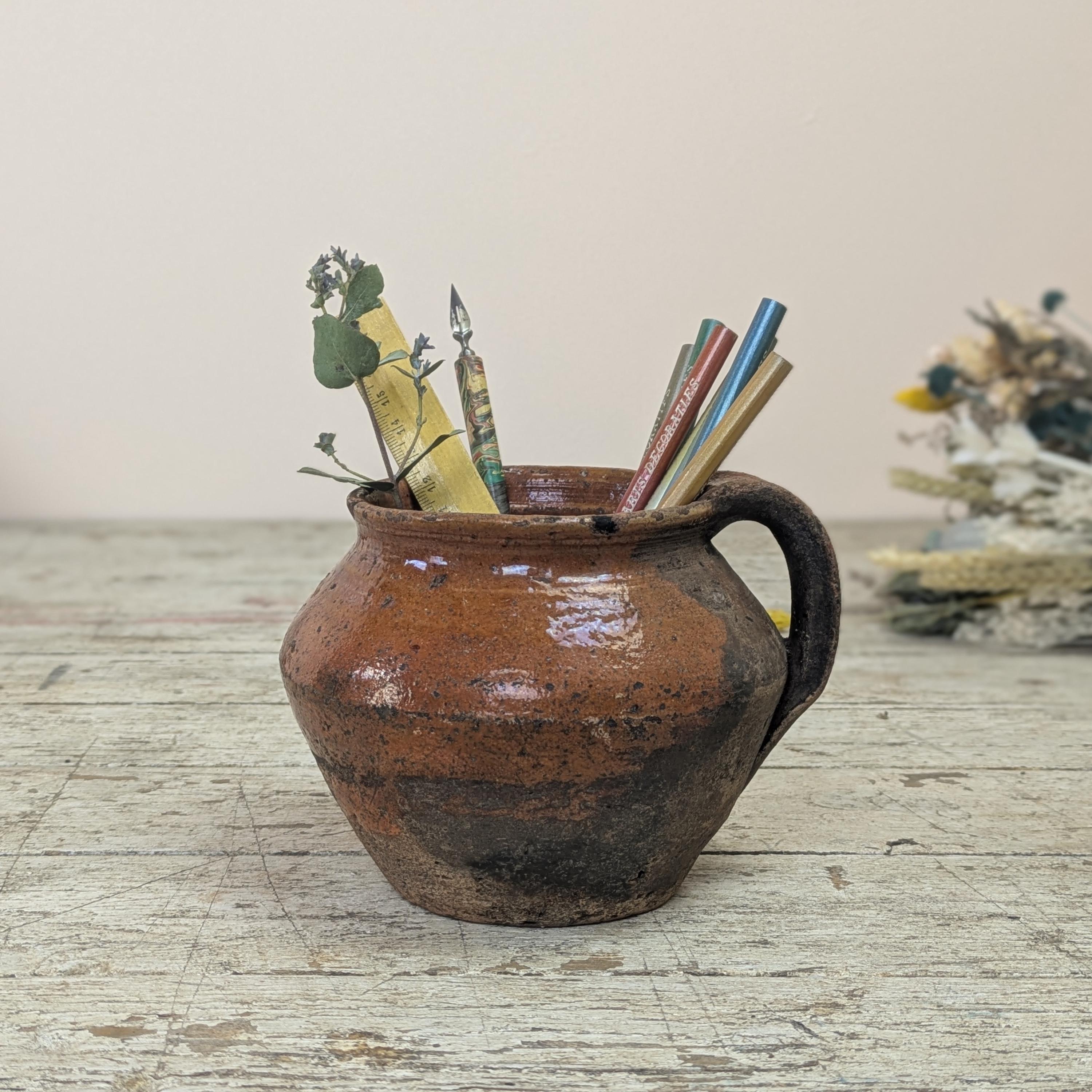 Antique Primitive French 1800s Earthenware Confit Pot Rustic Redware ...