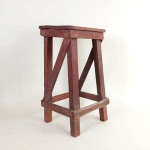 Primitive Antique 1920s Rustic French Four Leg Wood Stool For A Machinists Atelier In Wabi Sabi Style image 4