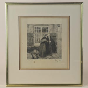 Georges Dilly Signed Art Aquaforte Etching, Antique French Framed Wall Art, 1900s Print From France
