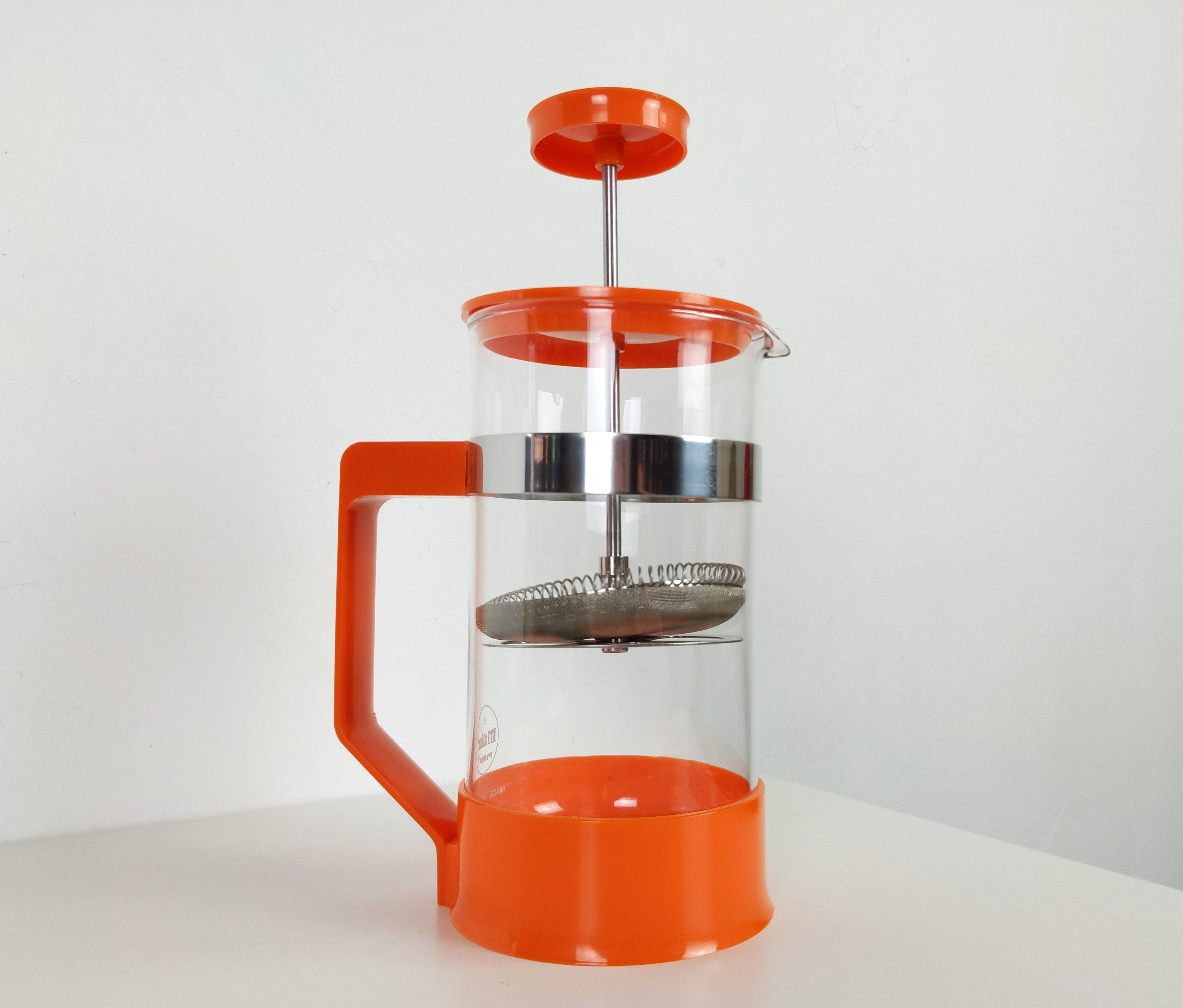 Vintage Français Presse à Café Orange Melior Pyrex 8 Tasses en Verre et Plastique Cafetière Piston, 