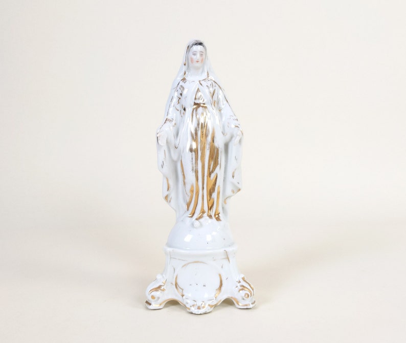 Figurita de porcelana de París de la Virgen María francesa antigua de 1800, estatua de Madonna de cerámica religiosa, capilla de nuestra señora, decoración cristiana antigua imagen 10