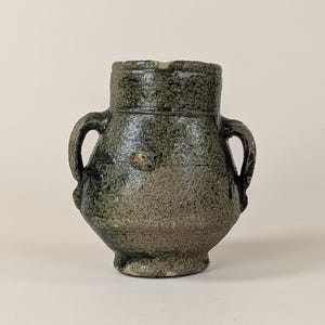 Antique 18th Century French Pot Stoneware Resin Jar Rustic Provincial Pottery Twin Handled Primitive Vessel for Wabi Sabi Farmhouse Decor