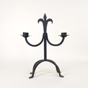 Large French Wrought Iron Hand Forged Iron Candle Holder Chandelier, Large Rustic Fleur De Lys Candlestick From France image 7